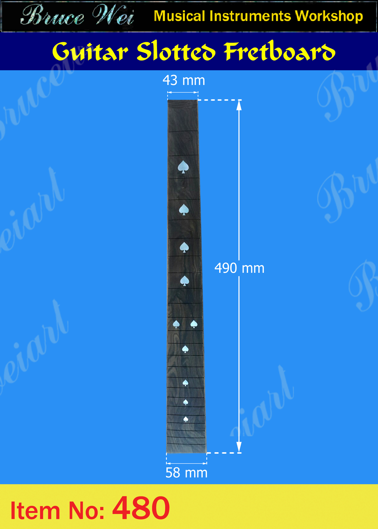 Bruce Wei, Guitar PartSlotted Rosewood Fretboard w/ MOP Inlay (480)