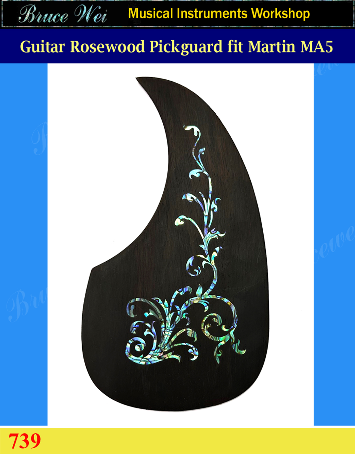 Soild Rosewood Guitar Pickguard With Abalone Shell Line Inlay