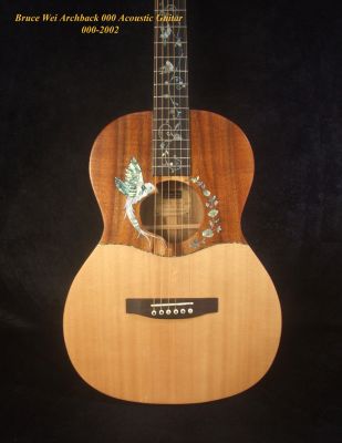 Handmade Spruce, Acacia ArchBack 000 Acoustic Guitar Bird Flora Inlay, Bruce Wei 000-2002 