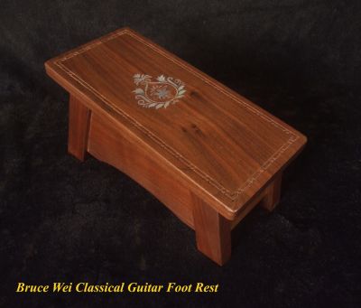Solid Walnut Guitar Foot Rest Foot Stand, Wood engraved, Mop Inlay (FS-004) 