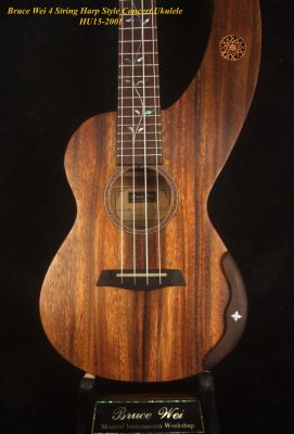 Bruce Wei Acacia Left-Hand 4string Harp Style Concert Ukulele, Low G HU15-2001