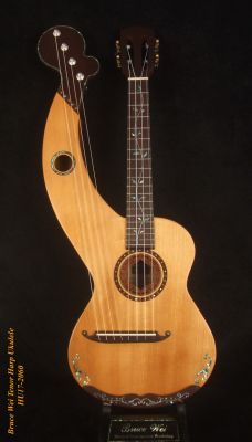 Bruce Wei Solid Spruce, Mahogany Tenor Harp Ukulele, Vine Inlay, Hard Case HU17-2060