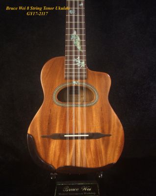 Handmade 8 String Gypsy Tenor Ukulele, Solid Acacia, Turtle inlay, Bruce Wei GY17-2117 