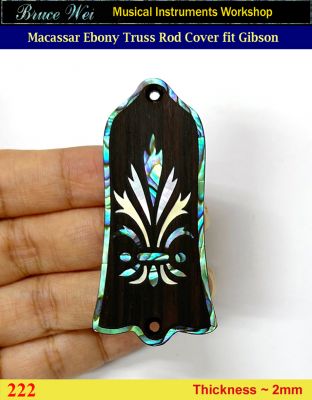 Free Shipping, Fit Gibson Handmade Macassar Ebony Truss Rod Cover, Abalone & MOP Inlay, Bruce Wei ( 222 )