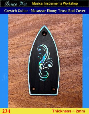 Free Shipping Grestch Guitar Handmade Macassar Ebony Truss Rod Cover, MOP Inlay, Bruce Wei (234)