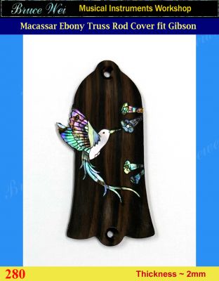 Free Shipping Fit Gibson Guitar Macassar Ebony Truss Rod Cover, Hummingbird inlay, Bruce Wei ( 280 ) 