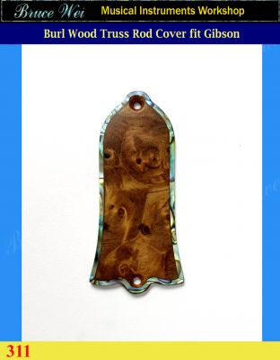 Free Shipping Fit Gibson Burl Wood Truss Rod Cover, Abalone Inlay, Bruce Wei (311) 