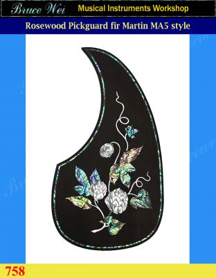 Bruce Wei, Guitar Rosewood Pickguard, Hops Flower Inlay fit Martin Style MA5 (758)