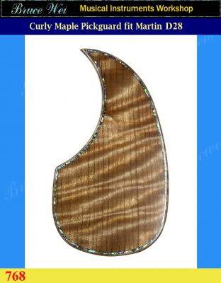 Bruce Wei, Solid Curly Maple Guitar Pickguard, Abalone Inlay fit Martin Style D28 (768)