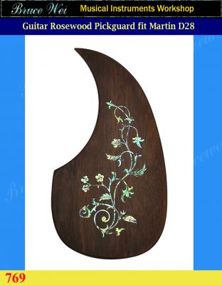 Bruce Wei, Solid Rosewood Guitar Pickguard, Abalone Vine, Floral Inlay fit Martin D28 (769) 