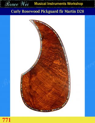 Bruce Wei, Solid Curly Rosewood Guitar Pickguard, Abalone Inlay fit Martin Style D28 (771) 