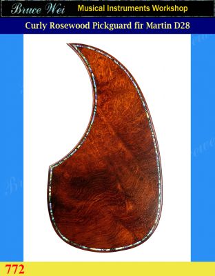 Bruce Wei, Solid Curly Rosewood Guitar Pickguard, Abalone Inlay fit Martin Style D28 (772) 