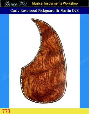 Bruce Wei, Solid Curly Rosewood Guitar Pickguard, Abalone Inlay fit Martin Style D28 (773) 