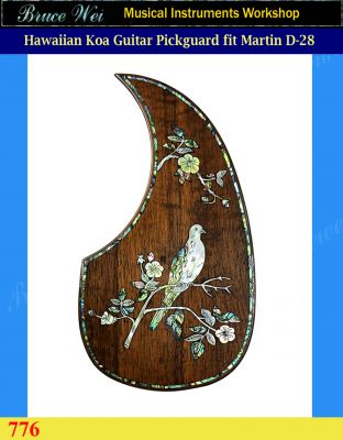 Bruce Wei, Solid Hawaiian Koa Guitar Pickguard, Abalone/ MOP Dove Inlay fit Martin D-28 (776) 