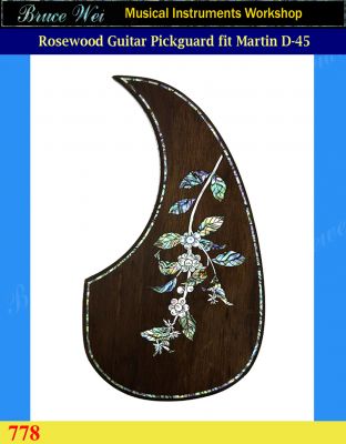 Bruce Wei, Solid Rosewood Guitar Pickguard, Coffee Fruit Abalone & MOP Inlay fit Martin D-45 (778)