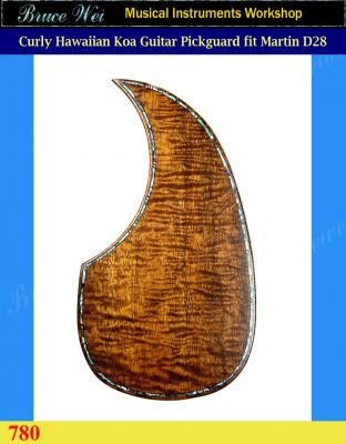 Bruce Wei, Solid Curly Hawaiian Koa Guitar Pickguard, Abalone Inlay fit Martin D28 (780)