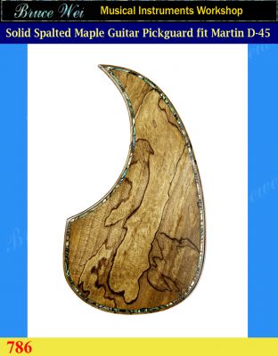 Fit Martin D-45 Solid Spalted Maple Guitar Pickguard, Abalone Inlay, Bruce Wei (786)