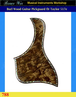 Fit Taylor 517e Guitar Pickguard, Solid Curly Burl Wood, Abalone inlay, Bruce Wei (788) 