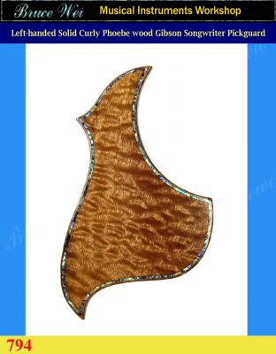 Left-handed Gibson Songwriter Guitar Pickguard, Solid Curly Phoebe with Abalone Inlay, Bruce Wei (794) 