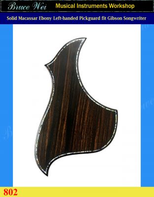 Left-handed Gibson Songwriter Guitar Pickguard, Solid Macassar Ebony with Abalone Inlay, Bruce Wei (802) 
