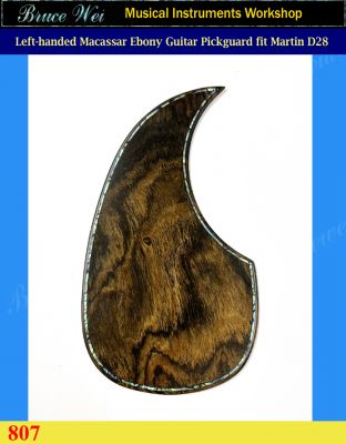Fit Martin D28 Left-handed Solid Macassar Ebony Guitar Pickguard, Abalone Inlay, Bruce Wei (807) 