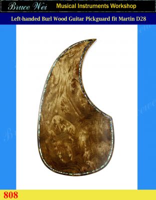 Fit Martin D28 Left-handed Solid Burl Wood Guitar Pickguard, Abalone Inlay, Bruce Wei (808) 