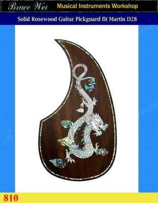 Fit Martin D28 Solid Rosewood Guitar Pickguard, Dragon Inlay, Bruce Wei (810) 