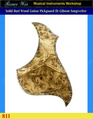Gibson Songwriter Guitar Pickguard, Solid Burl Wood with Abalone Inlay, Bruce Wei (811) 