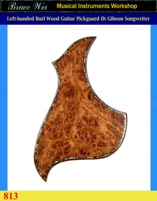 Left-handed Gibson Songwriter Guitar Pickguard, Solid Burl Wood with Abalone Inlay, Bruce Wei (813) 