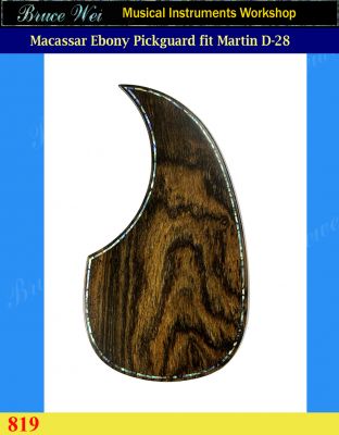 Fit Martin D28 Solid Macassar Ebony Guitar Pickguard, Abalone Inlay, Bruce Wei (819)