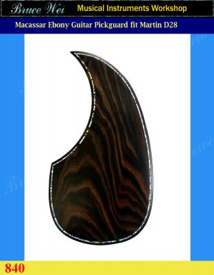 Fit Martin D28 Solid Macassar Ebony Guitar Pickguard, Abalone Inlay, Bruce Wei (840) 