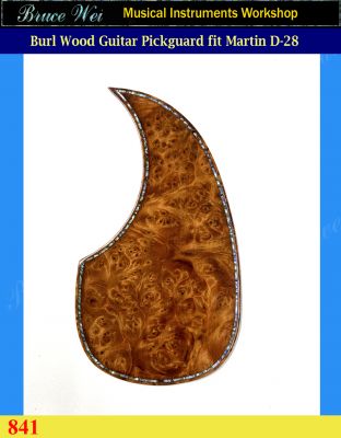 Fit Martin D28, Handmade Burl Wood Guitar Pickguard, Abalone Inlay, Bruce Wei (841)