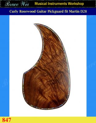 Fit Martin D28, Handmade Solid Curly Rosewood Guitar Pickguard, Abalone Inlay, Bruce Wei (847) 