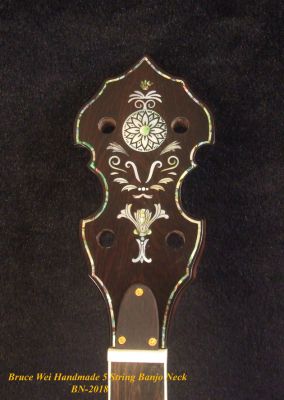Handcrafted 5 String Banjo Neck, Solid Walnut HummingBird Inlay, Heel Carved BN-2018  Bruce Wei