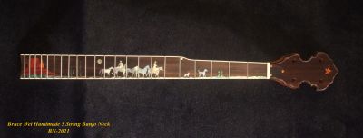 Handcrafted 5 String Banjo Neck, Solid Mahogany & Hard Maple CowBoy Inlay, Heel Carved, Bruce Wei BN-2021 