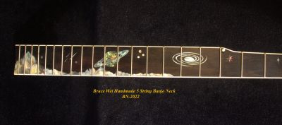 Handcrafted 5 String Banjo Neck, Solid Mahogany & Hard Maple Planet Inlay, Heel Carved, Bruce Wei BN-2022