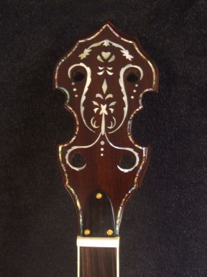 Handcrafted 5 String Banjo Neck, Solid Walnut & Mahogany MOP Inlay, Heel Carved, Bruce Wei BN-2025 
