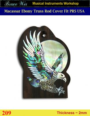 Free Shipping, Fit PRS USA Handmade Macassar Ebony Truss Rod Cover, Eagle Inlay, Bruce Wei ( 209 )