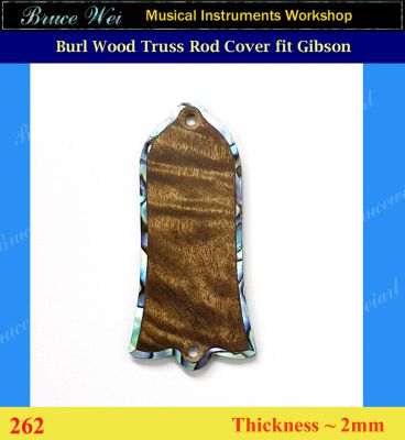 Free Shipping Fit Gibson, Burl Wood Truss Rod Cover, Abalone Inlay, Bruce Wei ( 262 ) 