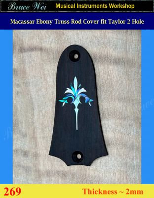 Free Shipping, Fit Taylor 2 Hole Macassar Ebony Truss Rod Cover, Mop & Abalone Inlay, Bruce Wei (269) 