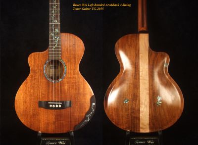 Handcrafted Left-handed Tenor Guitar, Solid Hawaiian Koa, Acacia Archback Cutaway TG-2055