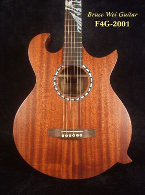 Bruce Wei Solid Mahogany F4 Guitar, Mop TIGER Inlay F4G-2001