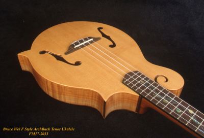 Bruce Wei F Style ArchBack Tenor Ukulele, Spruce & Curly Maple, Vine Inlay, Soft-bag FM17-2033