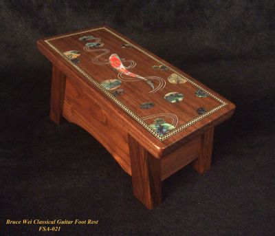 Classical Guitar Foot Rest Foot Stand, Solid Walnut, Mop & Abalone KOI Fish Inlay, Bruce Wei (FSA-021) 