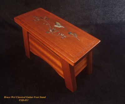 Classical Guitar Foot Rest, Foot Stand, Solid Mahogany, Mop & Abalone HummingBird Inlay (FSB-011) 