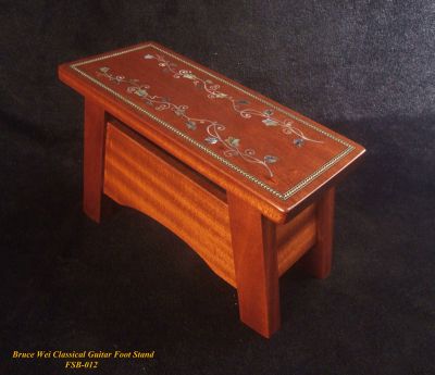 Classical Guitar Foot Rest, Foot Stand, Solid Mahogany, Mop & Abalone Vine Inlay (FSB-012)