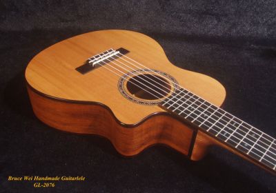 Handcrafted Guitarlele, Solid Spruce & Mahogany, Slotted Head, Cutaway, MOP Inlay, Soft-bag, Bruce Wei GL-2076 