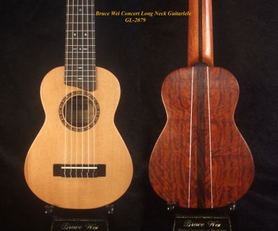 Handmade Concert Long Neck Guitarlele, Solid Spruce, Curly Rosewood, MOP Inlay, Soft-bag, Bruce Wei GL-2079 