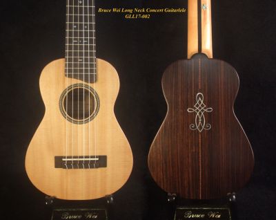 Handmade Concert Long Neck Guitarlele, Solid Spruce, Indian Rosewood, Slotted Head, Soft-bag, Bruce Wei GLL17-002 