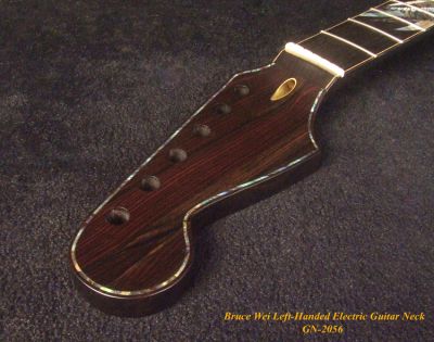 Bruce Wei Left-Handed Handmade Solid Macassar Ebony Electric Guitar Neck fit Stratocaster, Eagle inlay GN-2056 